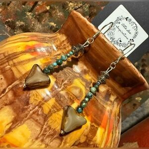 Handcrafted Turquoise, Shell & Sterling Earrings by Alta Lee Inspirations.